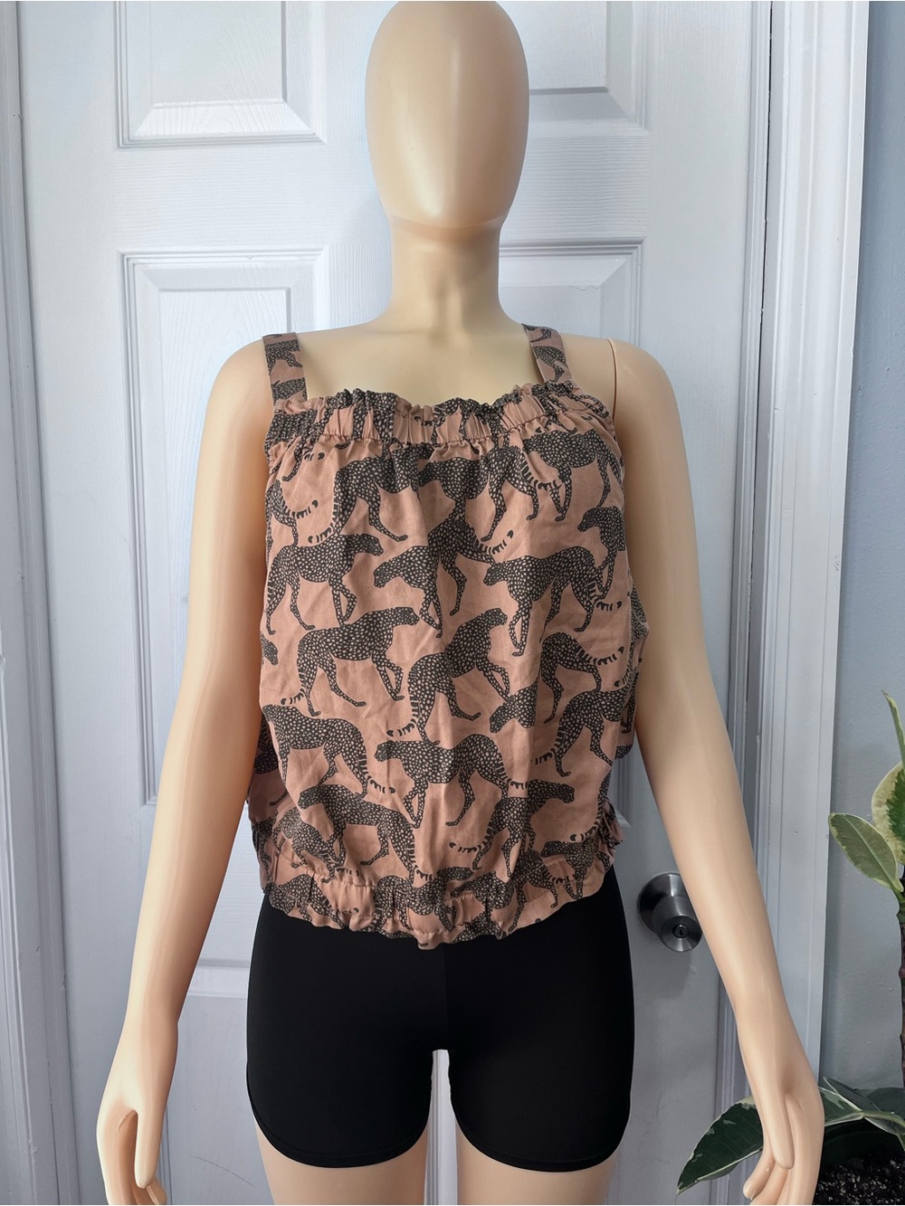 Jane and Delancey Pink Leopard-Print Smocked Tank